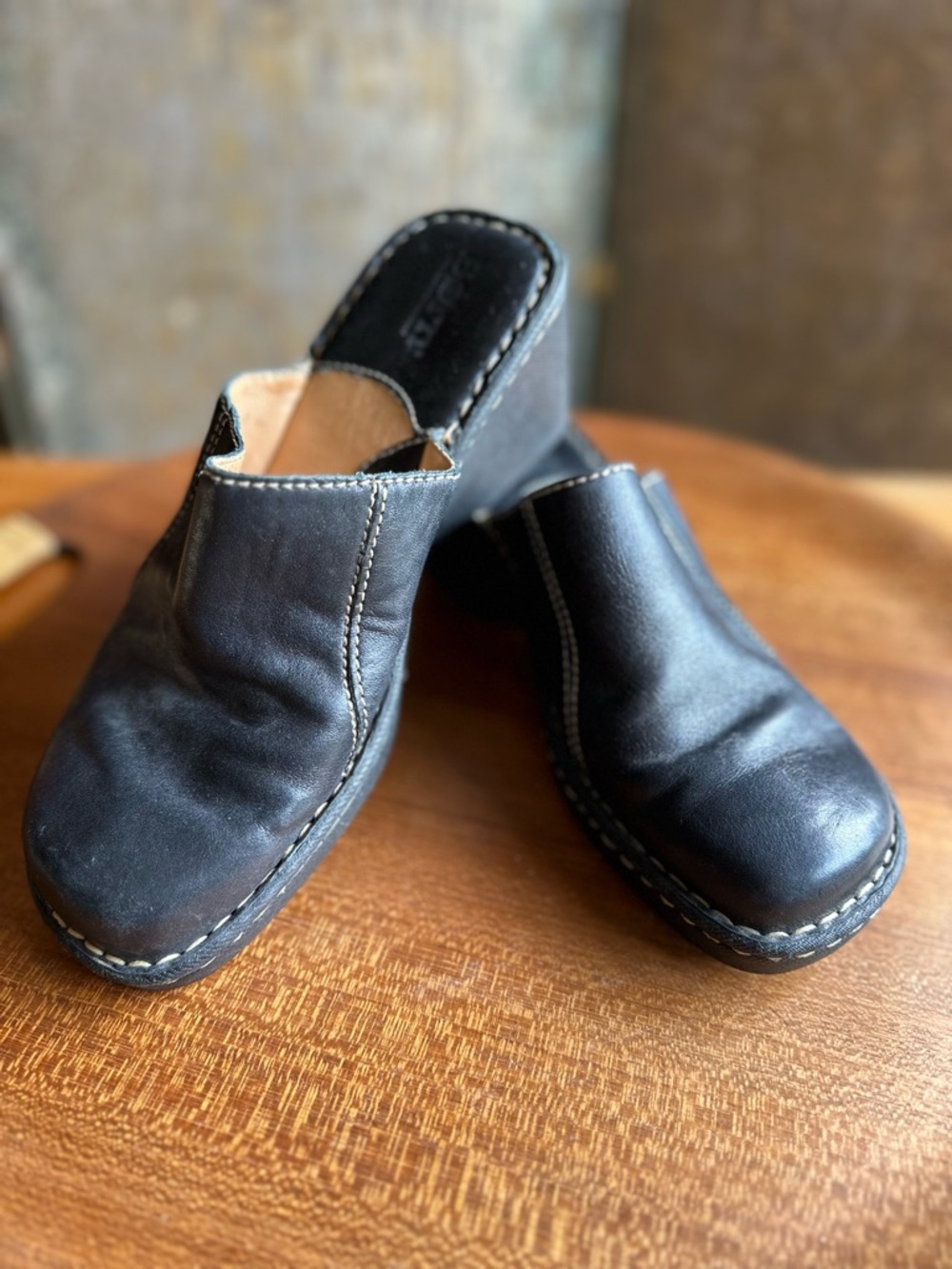 Born Black Leather Women's Slip-On Clogs